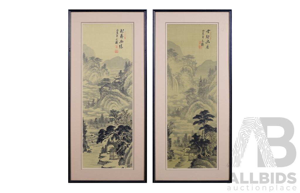 Framed Pair of Chinese Ink Paintings on Silk (2)