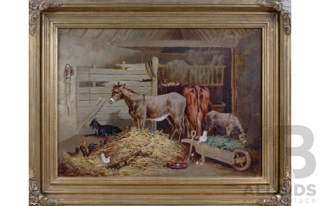 20th Century European School, Barn Scene, Oil on Canvas