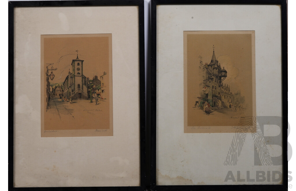 Pair of Marjorie C. Bates Offset Prints, 'the Tolbooth' & 'Guildhall' (2)