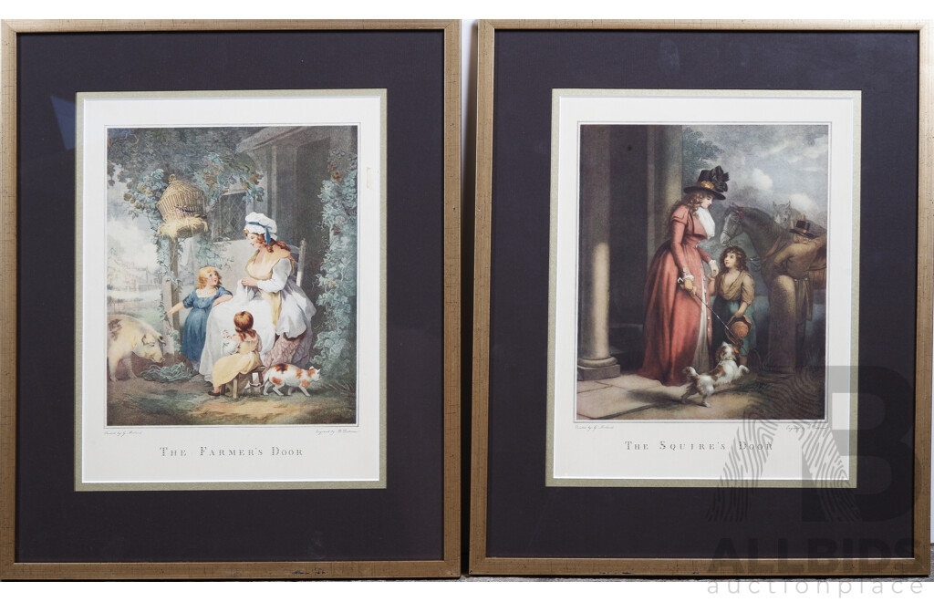 Pair of Offset Prints After George Morland, 'Farmer's Door' & 'Squire's Door' (2)