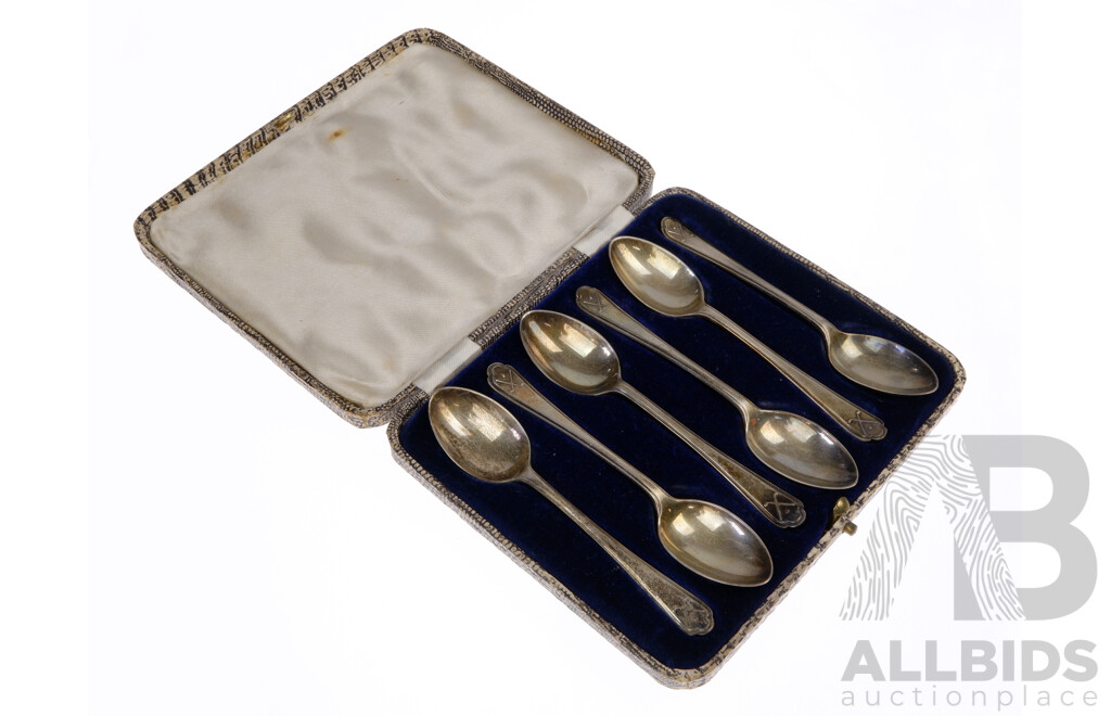 Set Six Vintage Sterling Silver Teaspoons with Golfing Motif to Finial, Sheffield 1933