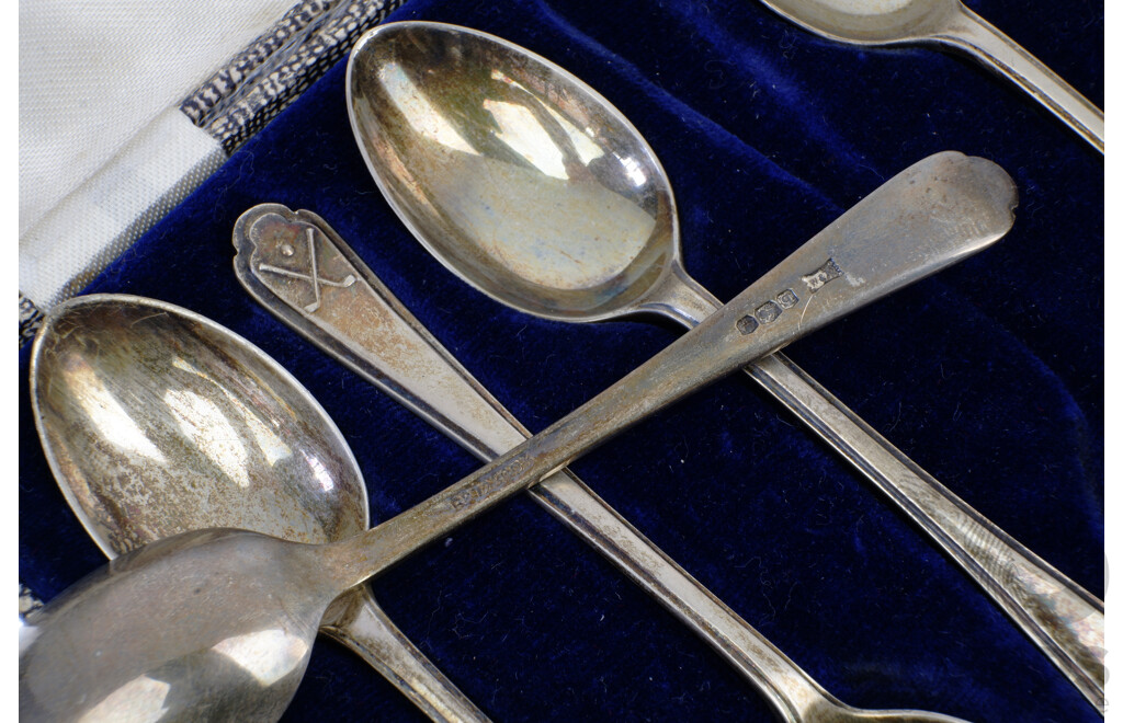 Set Six Vintage Sterling Silver Teaspoons with Golfing Motif to Finial, Sheffield 1933