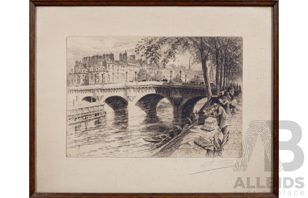 Charles Pierre (20th Century, French), Le Pont Neuf, Paris, Etching