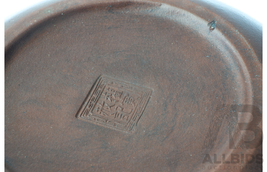 Vintage Chinese Yi Xing Lidded Teapot with Raised Panther Motif