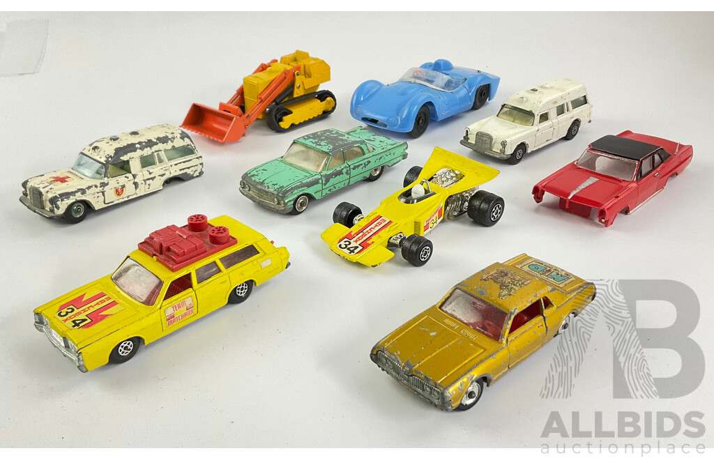 Collection of Vintage Diecast and Plastic Vehicles Including Matchbox Super Kings and Dinky Toys