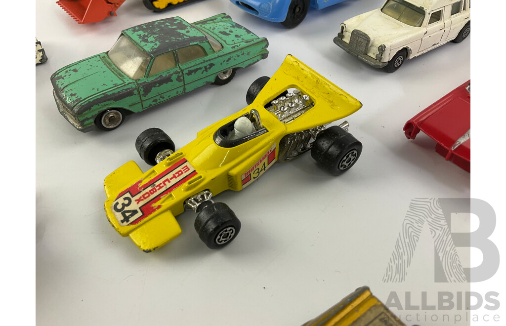 Collection of Vintage Diecast and Plastic Vehicles Including Matchbox Super Kings and Dinky Toys