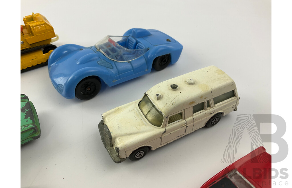 Collection of Vintage Diecast and Plastic Vehicles Including Matchbox Super Kings and Dinky Toys