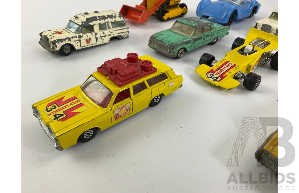 Collection of Vintage Diecast and Plastic Vehicles Including Matchbox Super Kings and Dinky Toys