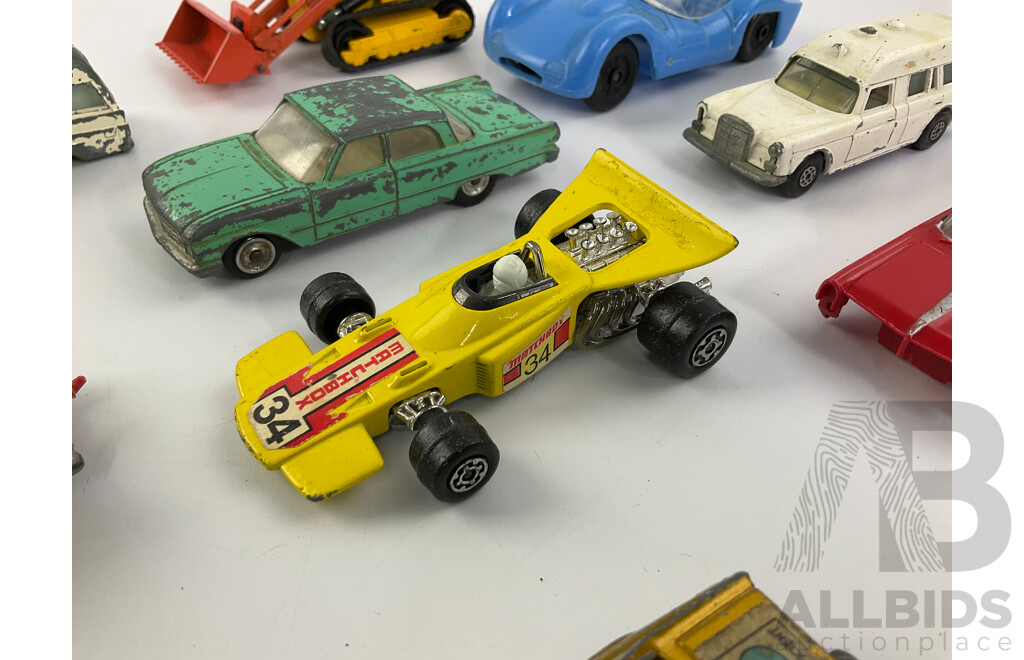 Collection of Vintage Diecast and Plastic Vehicles Including Matchbox Super Kings and Dinky Toys