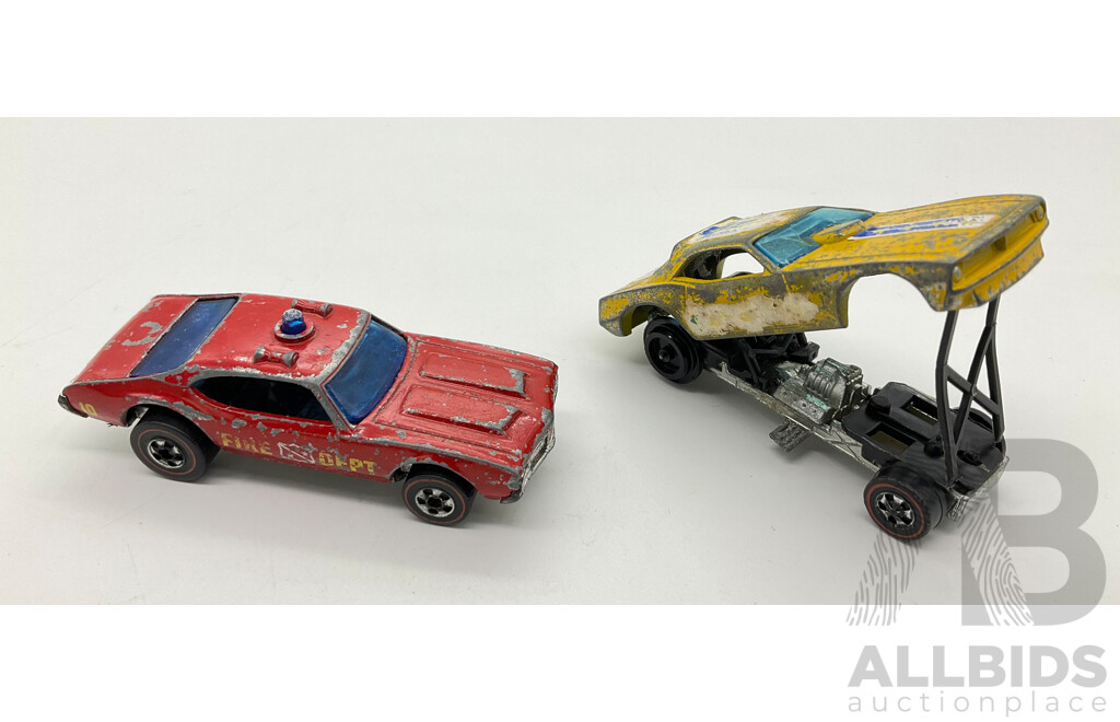 1969 Diecast Hot Wheels Redline Oldsmobile Fire Department and Plymouth Funny Car