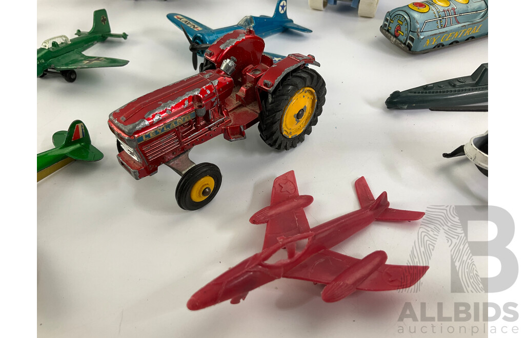 Vintage Diecast and Plastic Planes, Trains and Tractor Including Matchbox and Dinky