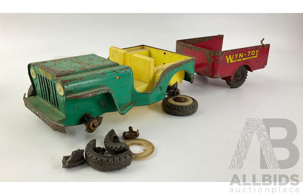 Vintage Wyn-Toys Pressed Steel Jeep and Trailer, Made in Australia