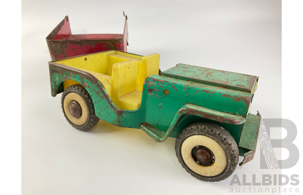 Vintage Wyn-Toys Pressed Steel Jeep and Trailer, Made in Australia