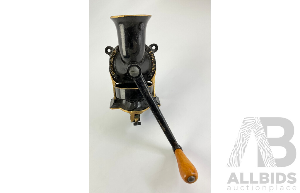 Vintage Spong & Co Number Three Cast Iron Bench Mount Coffee Grinder