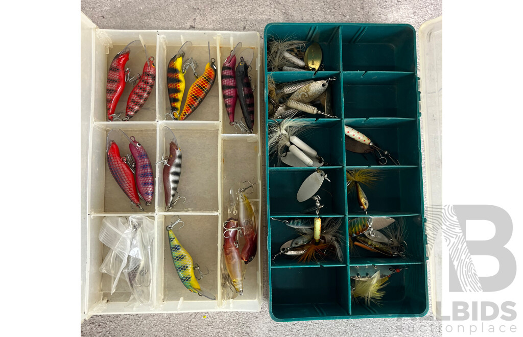 Collection of Fly Lures in Two Tackle Boxes