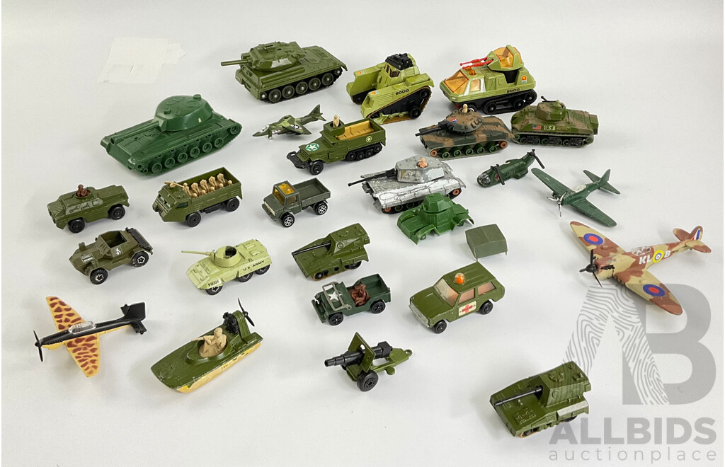 Vintage Diecast Military Vehicles Including Matchbox, Dinky and Playart