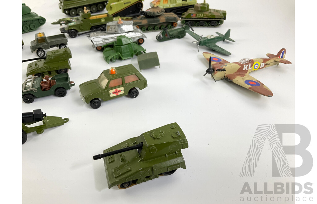 Vintage Diecast Military Vehicles Including Matchbox, Dinky and Playart