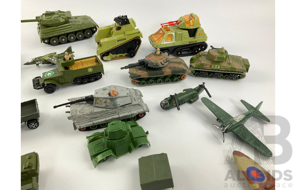 Vintage Diecast Military Vehicles Including Matchbox, Dinky and Playart