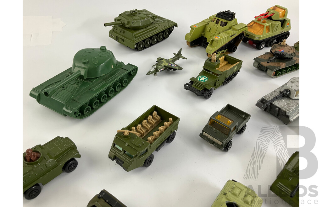 Vintage Diecast Military Vehicles Including Matchbox, Dinky and Playart