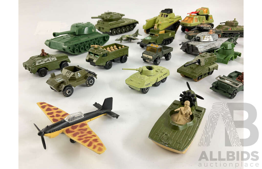 Vintage Diecast Military Vehicles Including Matchbox, Dinky and Playart