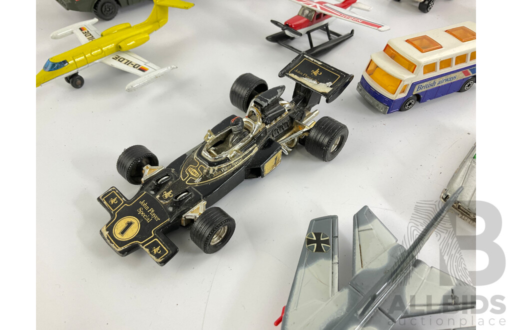 Vintage Diecast Cars, Bikes and Planes Including Matchbox, Hot Wheels and Corgi