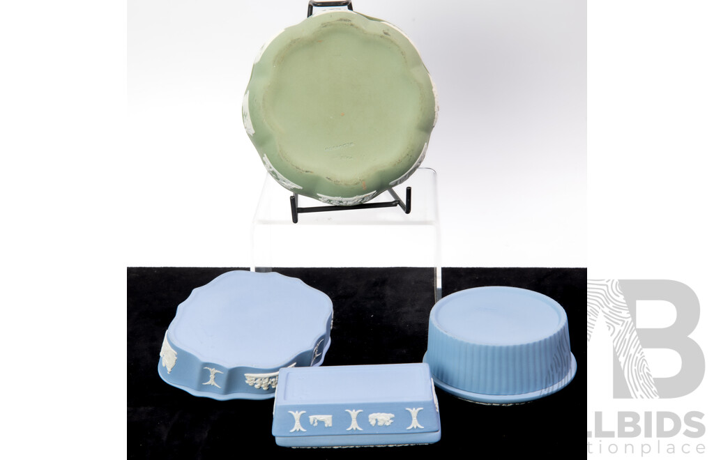 Collection Four Wedgwood Jasperware Lidded Trinket Dishes with Classical Scenes
