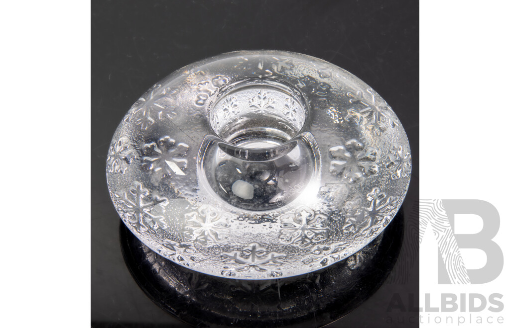 Mid Century Dansk Design Cast Iron Spider Taper Holder in Original Box by Jens Quistgaard Along with Mid Century Orrefors Sweden Glass Snowflake Votive