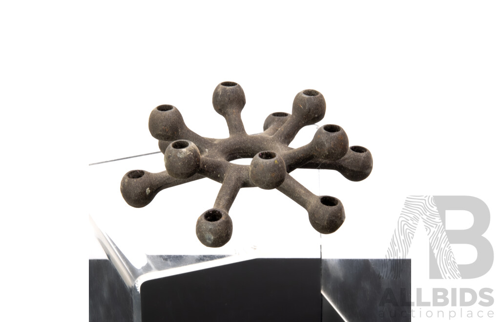 Mid Century Dansk Design Cast Iron Spider Taper Holder in Original Box by Jens Quistgaard Along with Mid Century Orrefors Sweden Glass Snowflake Votive