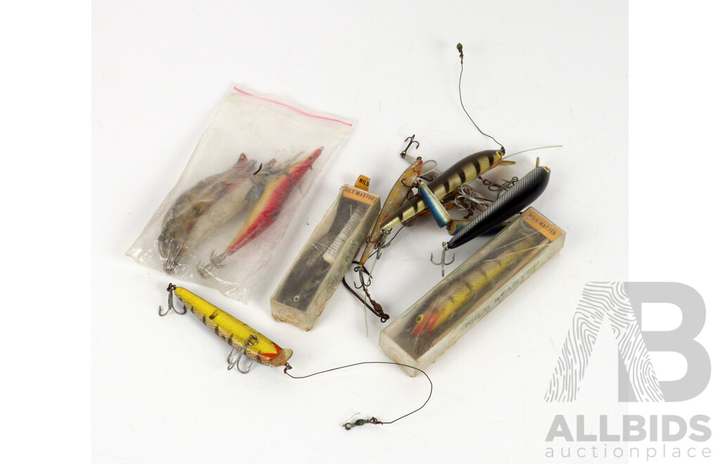 Collection of Various Large Fishing Lures Including Nils Master