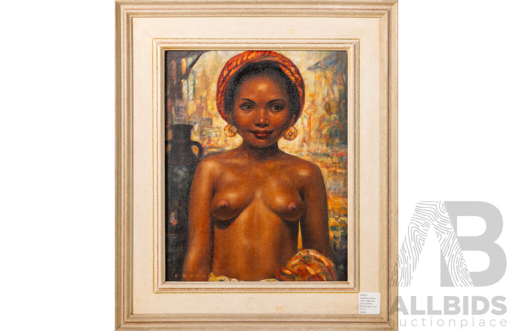 Geoffrey Graham (20th Century, Australia, 1911-86), Balinese Girl, Wonderful Vintage Oil on Canvas Board, 54 x 46 cm (frame)