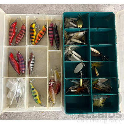 Collection of Fly Lures in Two Tackle Boxes