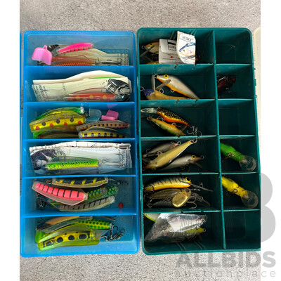 Collection of Fly Lures in Two Tackle Boxes