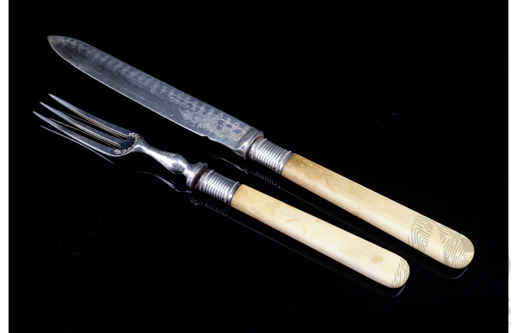 Antique Ivory and Silver Plated Fruit Knife and Fork Setting for Twelve in Walker & Hall Canteen