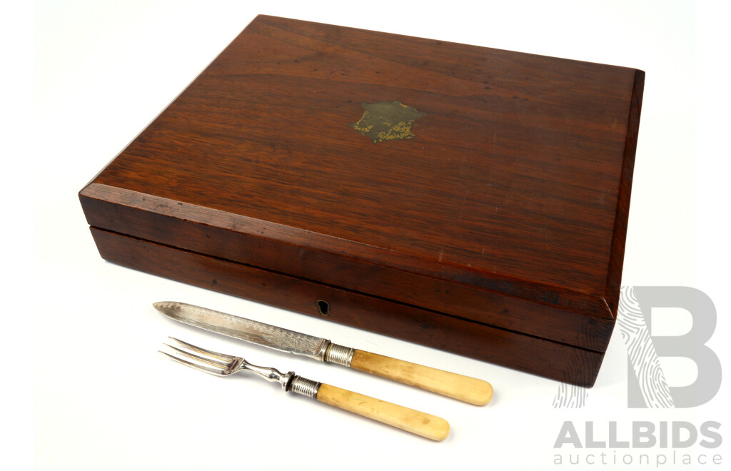 Antique Ivory and Silver Plated Fruit Knife and Fork Setting for Twelve in Walker & Hall Canteen