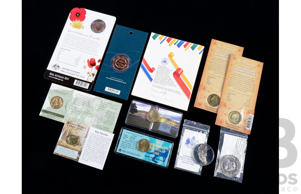 Collection of RAM Coins and Commemorative Medallions, Including 2010 Australia Remembers 20c Uncirculated Coin