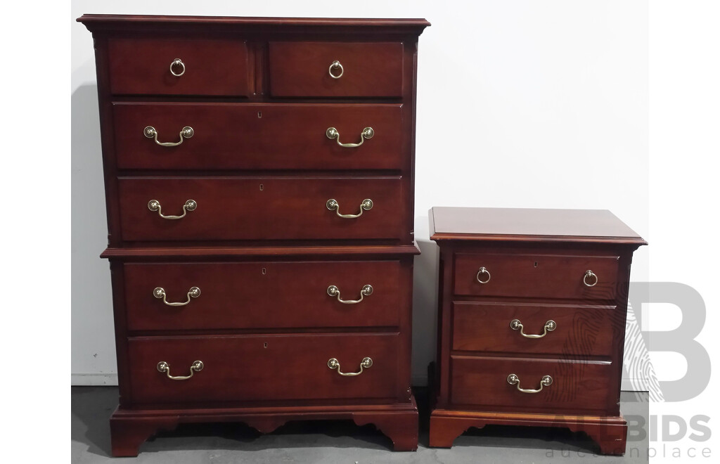 Drexel Heritage Tallboy Chest of Drawers, Dresser and  Bedside Table