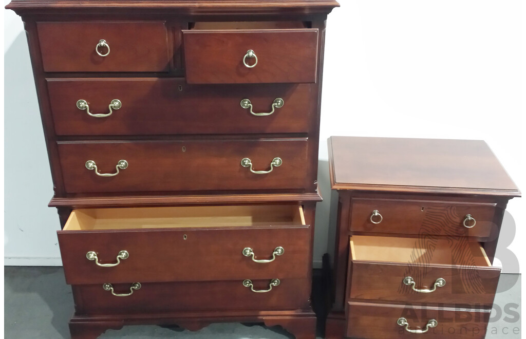 Drexel Heritage Tallboy Chest of Drawers, Dresser and  Bedside Table