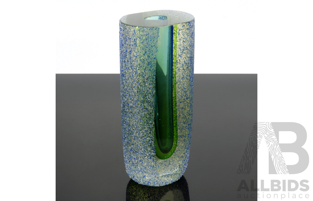 Lovely Sommerso Glass Vase with Shades of Green and Blue and a Crushed Glass Exterior