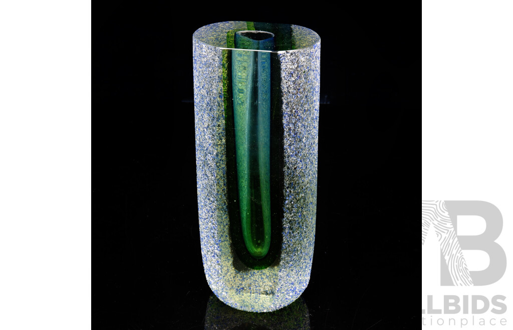 Lovely Sommerso Glass Vase with Shades of Green and Blue and a Crushed Glass Exterior