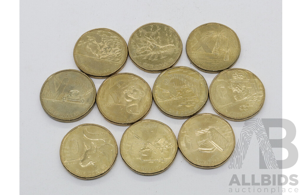 Australian 2021 One Dollar Coins Great Aussie Coin Hunt Letters T, Q, Y, X, P, G, V,  D, S, K (10)