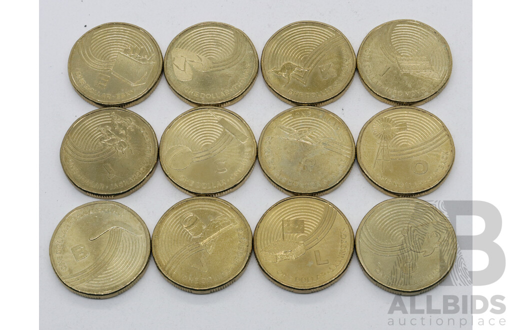 Australian 2019 One Dollar Coins Great Aussie Coin Hunt Letters T, E, K, J, R, G, W, I, L, V, O, C, B (12)