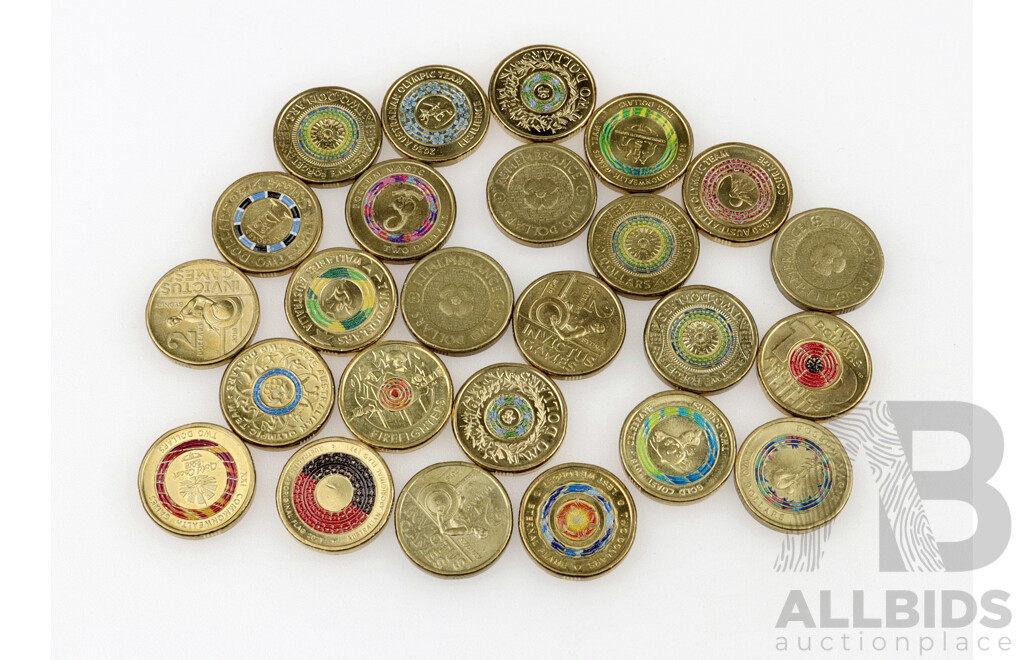 Collection of Australian Commemorative Two Dollar Coins Including 2021 Aboriginal Flag, 2018 Armistice, 2020 Firefighters, 2019 Mr Squiggle 2019, Wallabies and More (25)