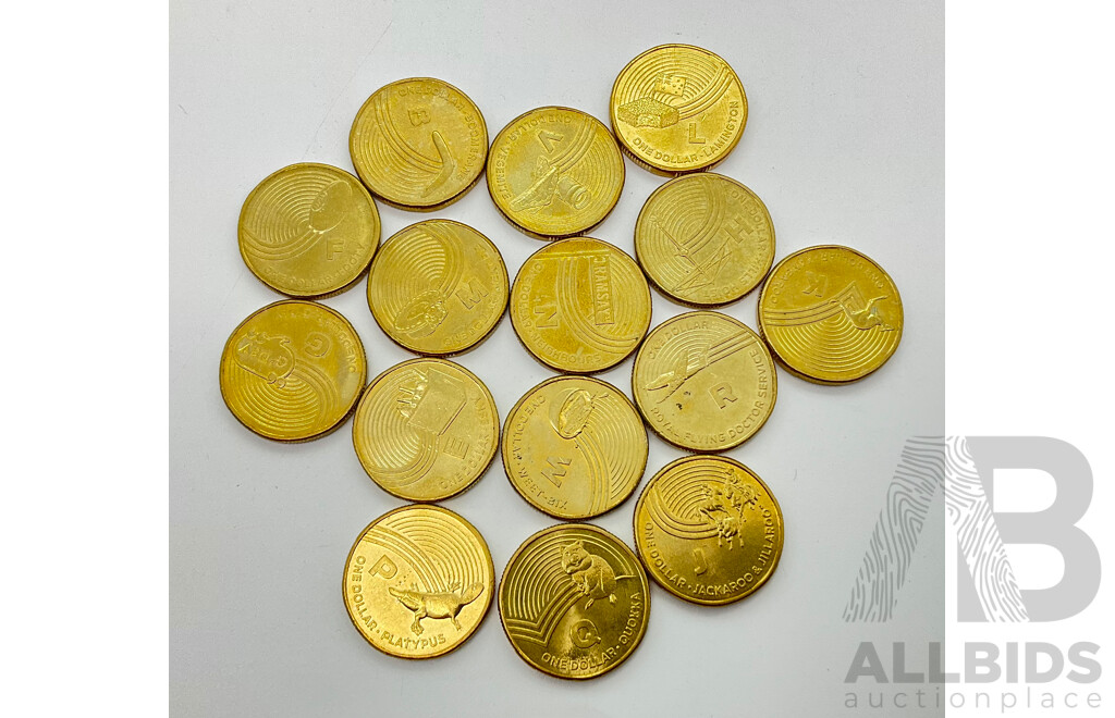 Australian 2019 One Dollar Coin Hunt Coins, Letters L, V, N, K, F, R, H, E, M, B, P, W, Q, J, G (15)