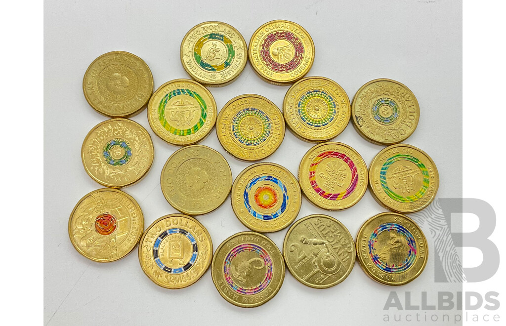 Collection of Twenty Australian Two Dollar Coins Including 2020 Olympics Courage, 2017 Possum Magic, 2012 Remembrance, 2018 Lest We Forget and More (20)