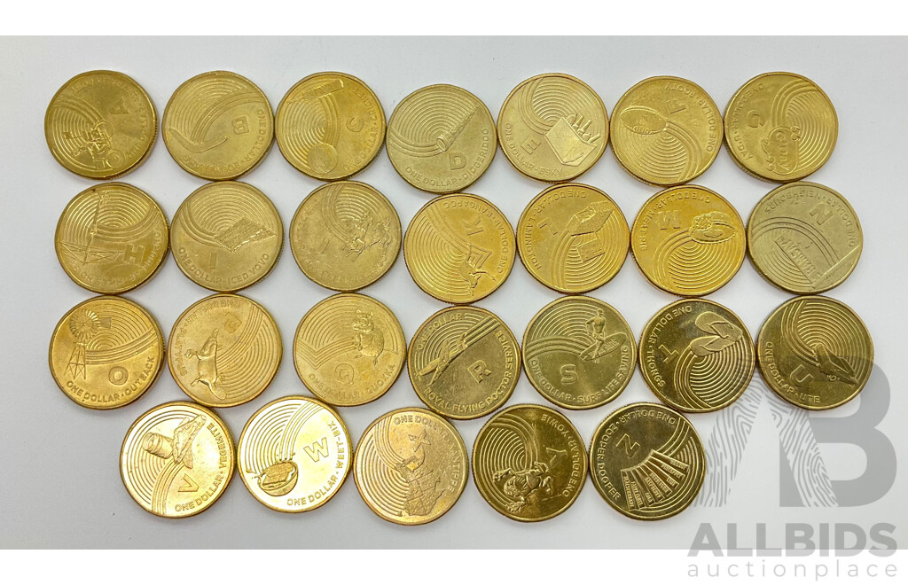 Collection of Australian 2019 One Dollar Coins Great Aussie Hunt, Complete Set a-Z (26)