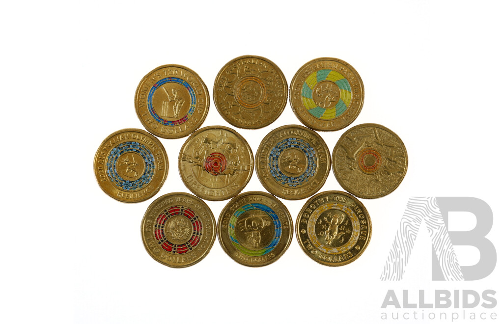 Ten Coloured $2 Coins, Including 2020 Australian Paralympic Team and 2020 Australian Olympic Team