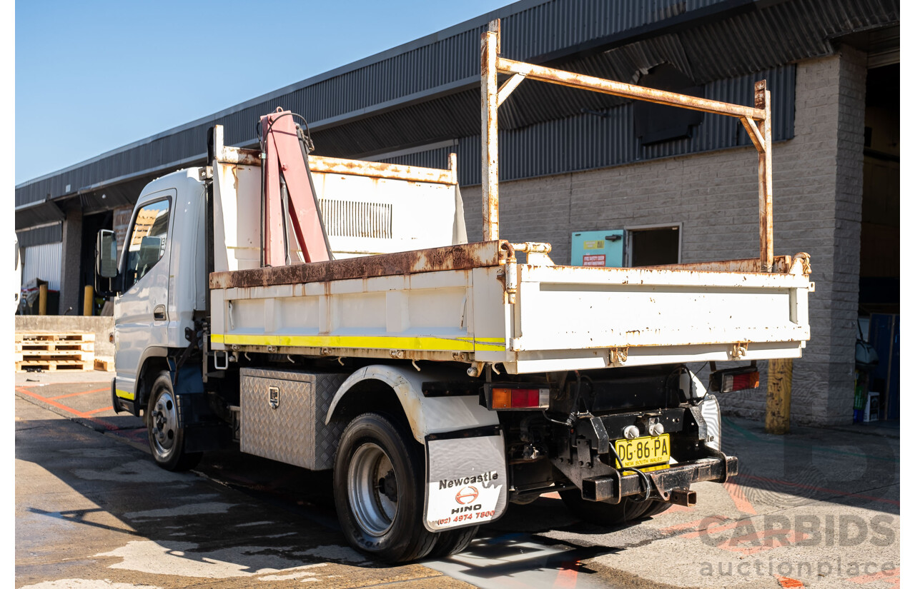 12/2007 Mitsubishi Canter Fuso 7/800 Tipper Truck with HIAB 2d White 3.9L Turbo Diesel