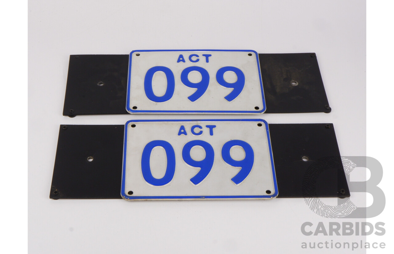 ACT Three Digit Alpha Numeric Number Plate - O99(Letter O, Number 9, 9)