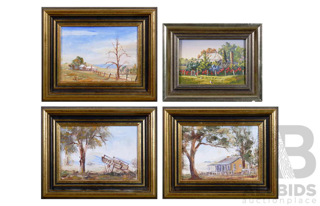 Four Framed Miniature Oil on Board Landscapes Paintings, each approx. 12 x 20 cm (4)