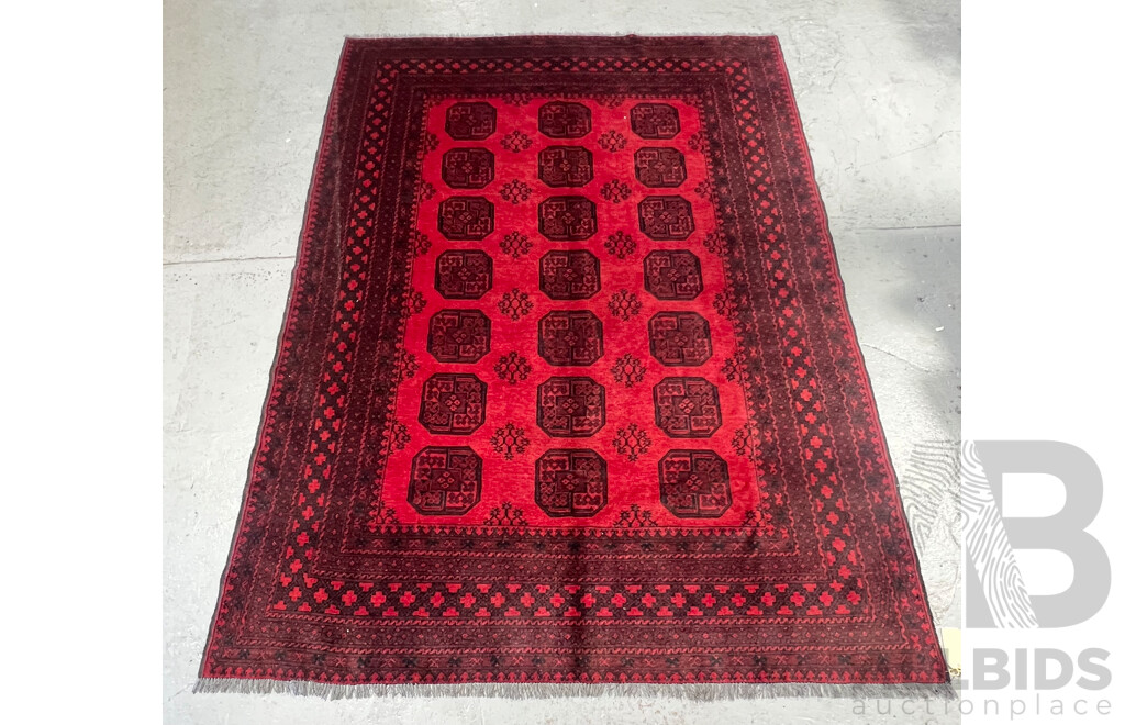 Hand Knotted Classic Afghan Wool Carpet with Madder Red Hues